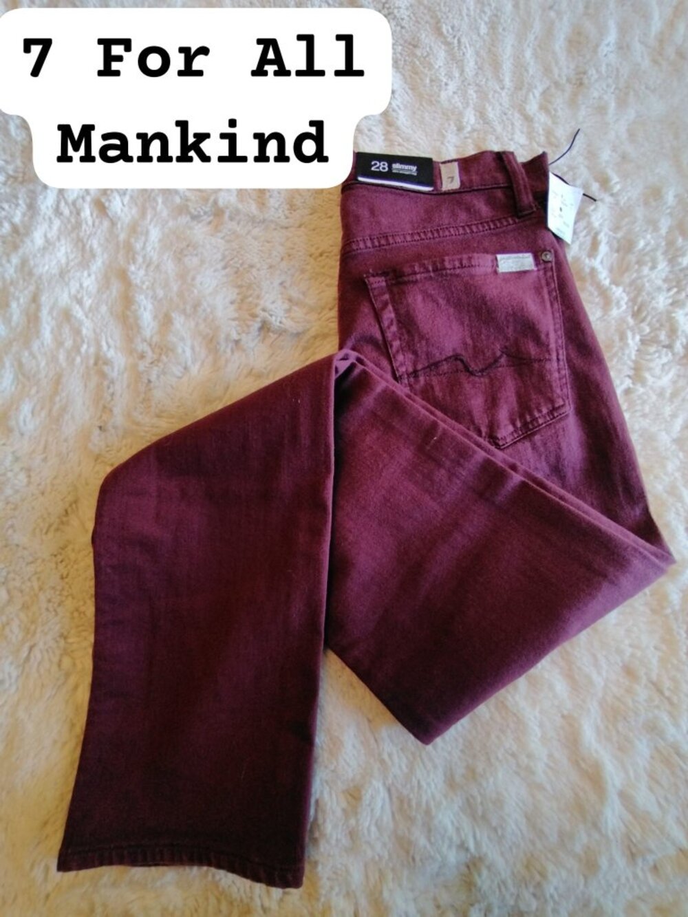 NWT 7 For All Mankind Slimmy Slim Straight Jeans Burgundy Men's Size 28